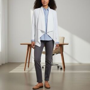 NYDJ Open Front Drape Collar Blazer Size Medium White Linen Blend